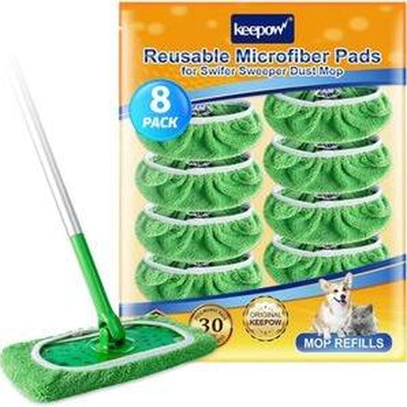 KEEPOW Reusable Wet Pads Compatible with Swiffer Sweeper Mop, Dry Sweeping Cloths, Washable Microfiber Wet Mopping Cloth Refills for Surface/Hardwood Floor Cleaning, 6/8 Pack (Mop Is Not Included)