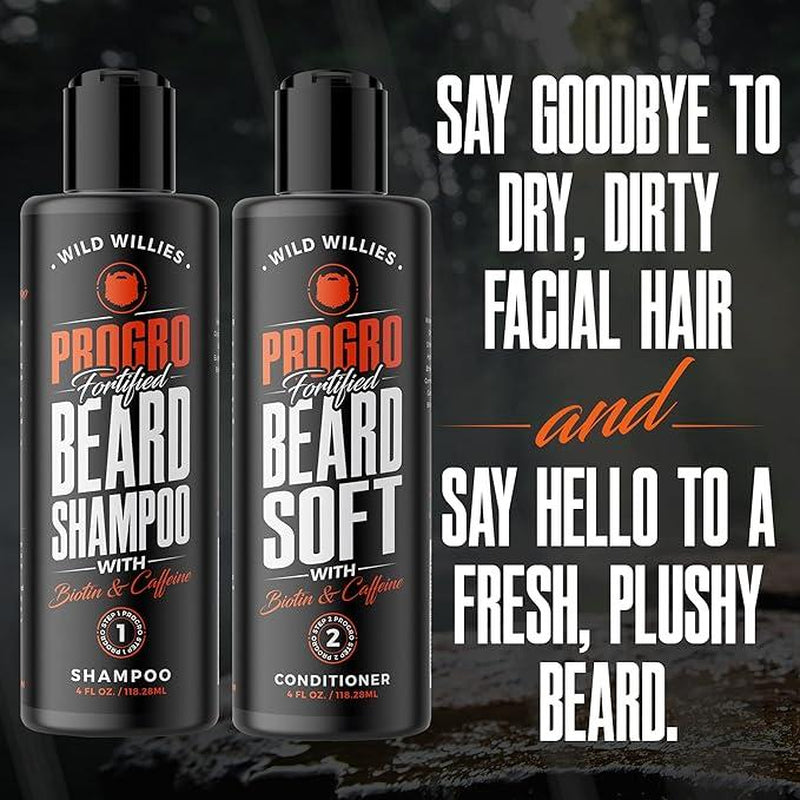 Beard Care Kit, Biotin Fortified Shampoo & Conditioner with Caffeine, 2 4-Oz Bottles, Promotes Healthy Beard Growth & Boost Serum Hair Care Comfort