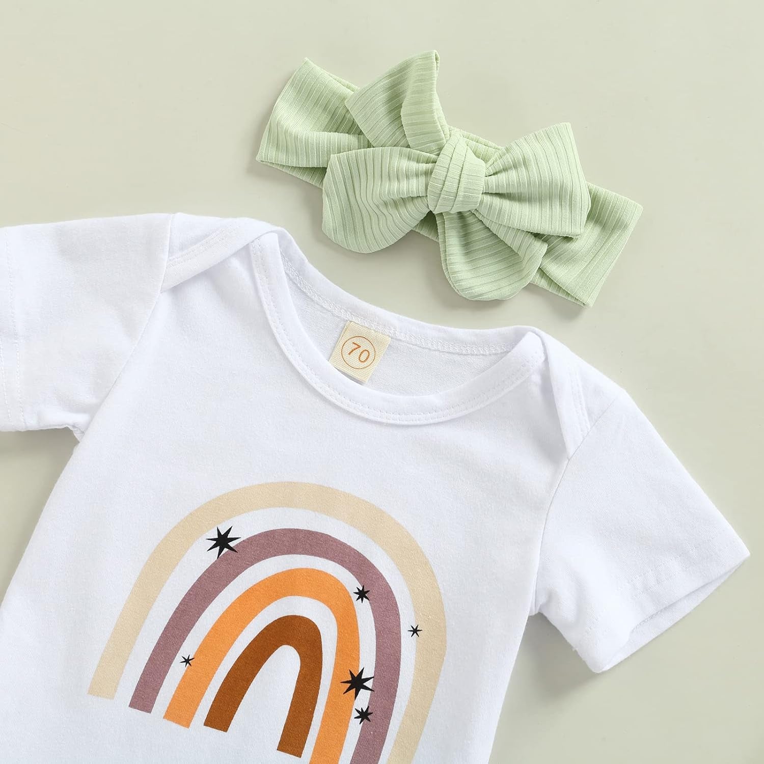 Newborn Baby Girls Clothes Cotton Suit Cute Baby Kid Infant Toddler Play Wear Fall Winter Rainbow Outfits (Short Sleeve & Green 1, 3-6 Months)