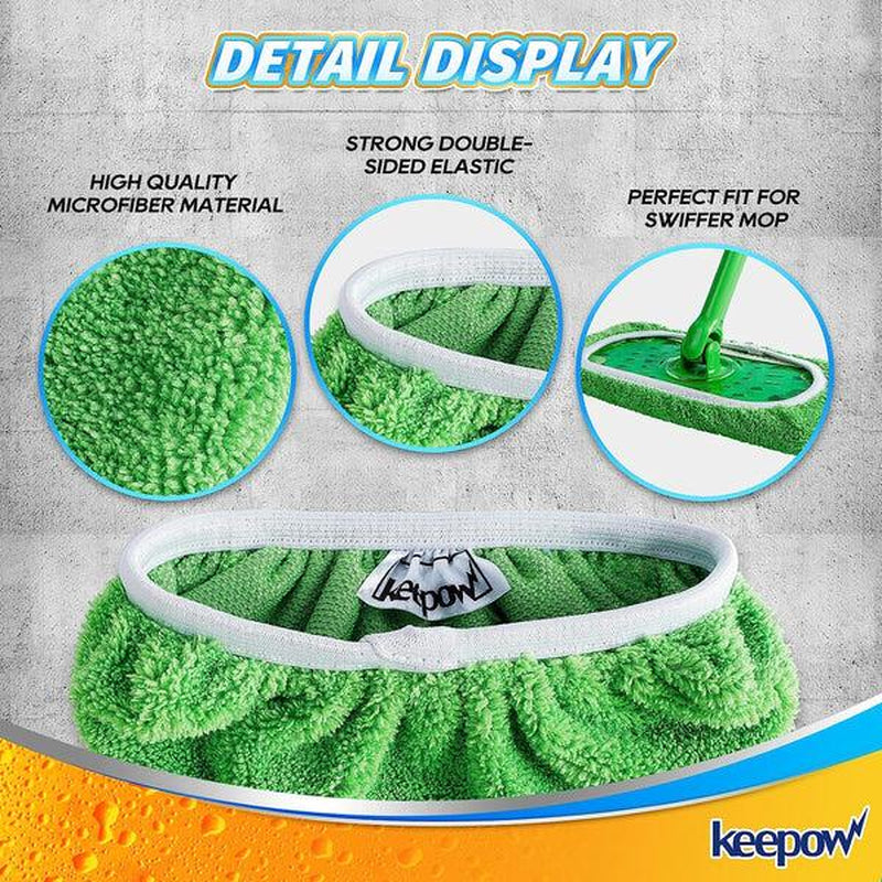 KEEPOW Reusable Wet Pads Compatible with Swiffer Sweeper Mop, Dry Sweeping Cloths, Washable Microfiber Wet Mopping Cloth Refills for Surface/Hardwood Floor Cleaning, 6/8 Pack (Mop Is Not Included)