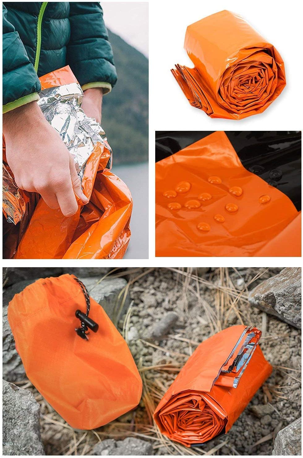 Survival Sleeping Bag, Emergency Bivvy Bag Emergency Rescue Blanket Reusable for Outdoor Camping, Hiking - 1 Pack