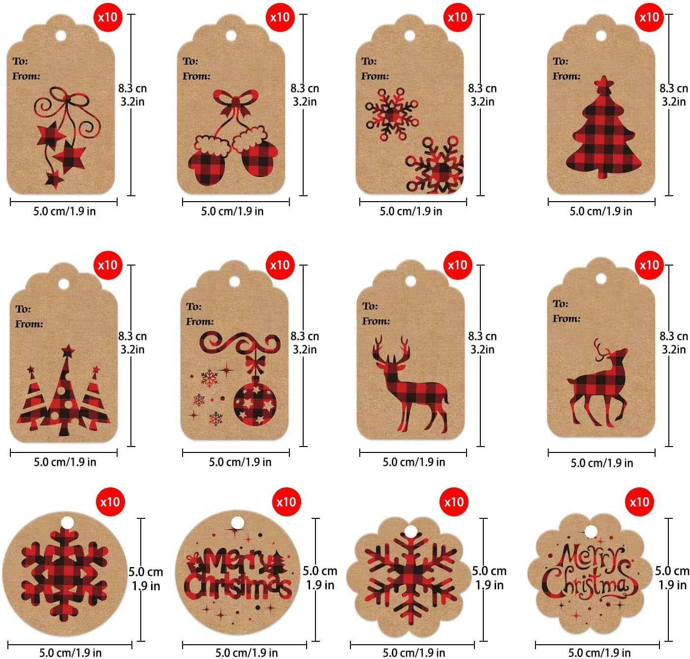 Christmas Kraft Paper Gift Tags,120 PCS Christmas Label Gift Tags with 230 Feet String