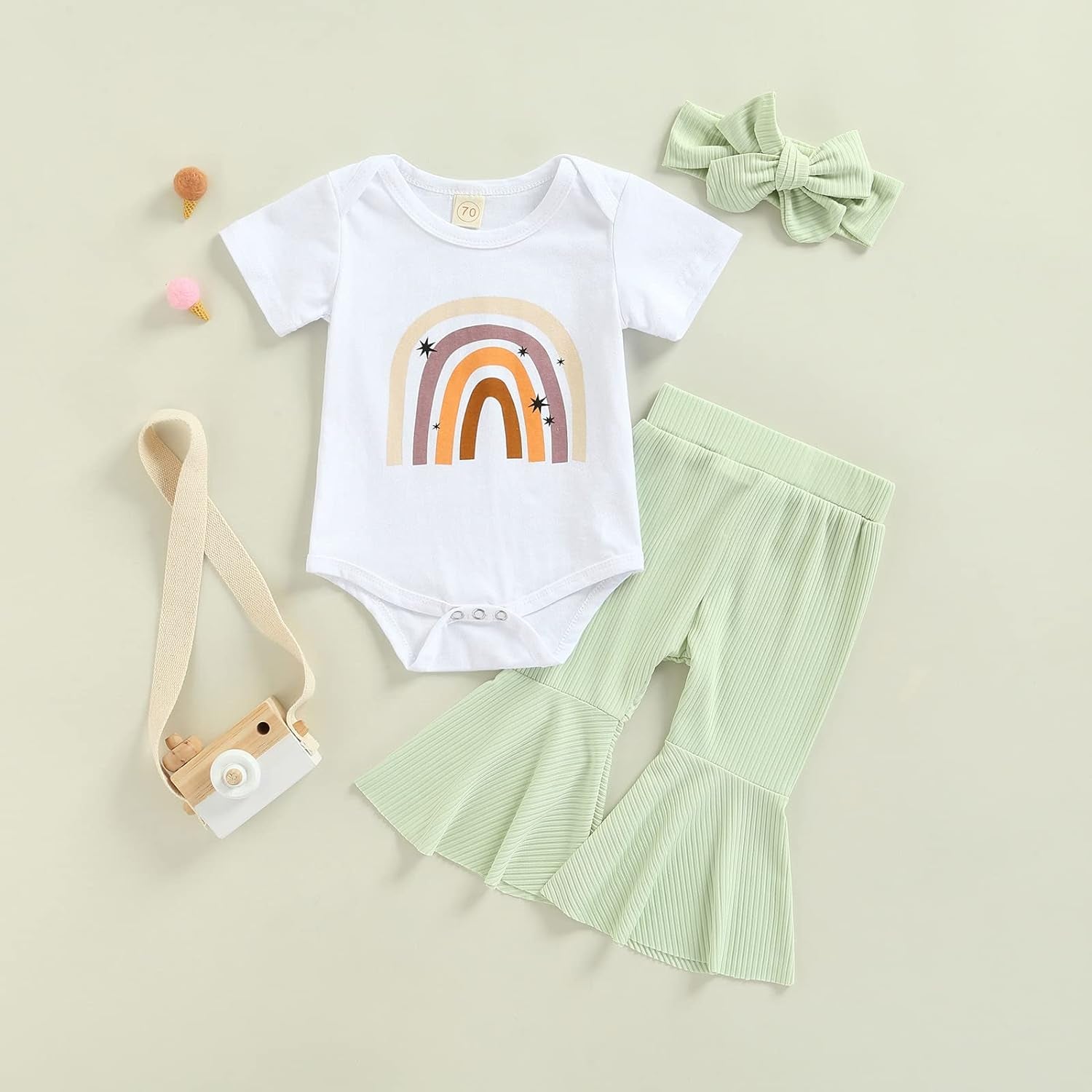 Newborn Baby Girls Clothes Cotton Suit Cute Baby Kid Infant Toddler Play Wear Fall Winter Rainbow Outfits (Short Sleeve & Green 1, 3-6 Months)