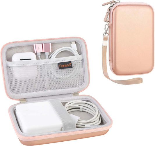 Carrying Case for Macbook Air Pro Charger Magsafe/Magsafe 2 Power Adapter, Iphone 16/16 Pro Magsafe Charger, USB C Hub, Type C Hub, USB Multiport Adapter, Hard EVA Bag, Rose Gold