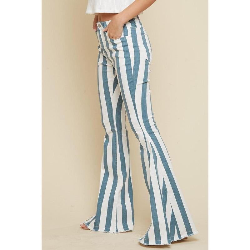 Serendipity Striped Flare Jeans in Deep Teal